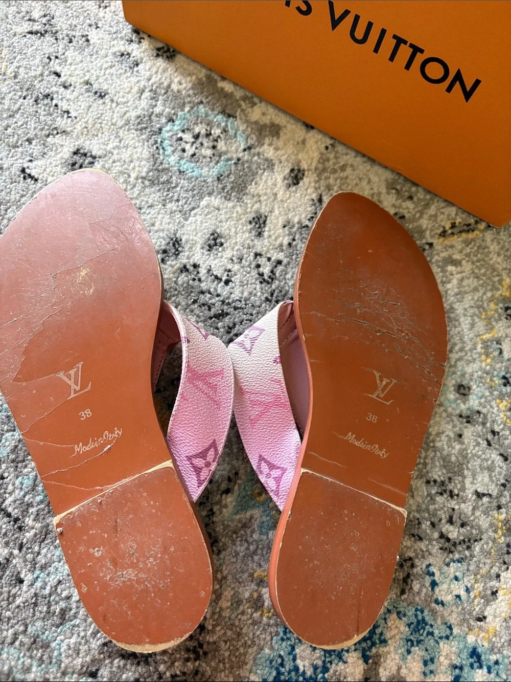 Louis Vuitton Pink Monogram Leather Thong Sandals